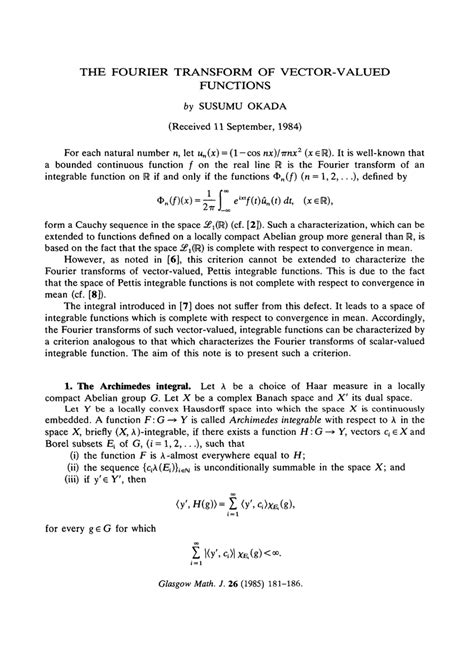 Pdf The Fourier Transform Of Vector Valued Functions