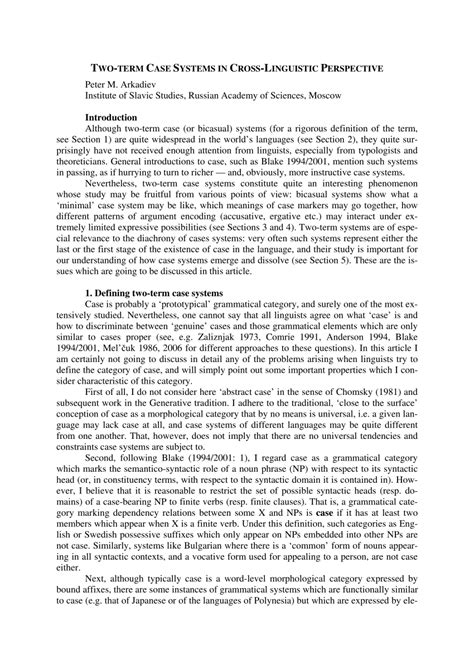 Pdf Two Term Case Systems In Cross Linguistic Perspective