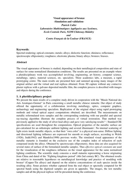 Pdf Visual Appearance Of Bronze Simulation And Validation