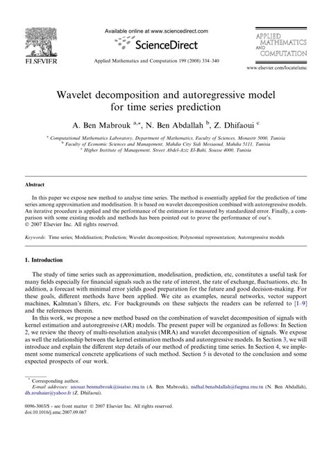 Pdf Wavelet Decomposition And Autoregressive Model For Time Series Prediction