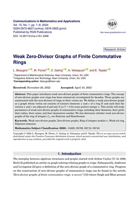 Pdf Zero Divisor Graphs In Commutative Rings