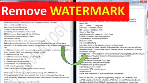 Another approach is to make watermark text invisible, by replacing it with a same-size invisible string (spaces). This is possible even when the PDF is heavily processed: Prepare file: qpdf --decrypt --stream-data=uncompress input.pdf uncompressed.pdf. Replace text: sed <uncompressed.pdf >filtered.pdf -e "s/watermark/ /g" (reddit ate the extra .... 