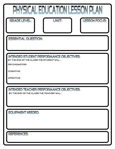 Pe Lesson Plan Template Addictionary