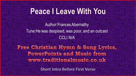 Peace I Leave With You Song Lyrics Divine Hymns