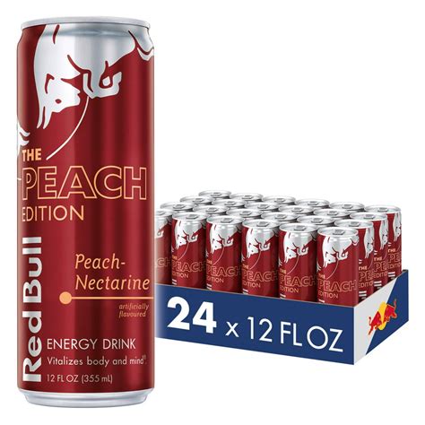 Peach nectarine red bull. Each 12 fl oz can of Red Bull Peach Edition contains 114 mg of caffeine, about the same amount as in an equal serving of home-brewed coffee. One 12 fl oz can of Red Bull Peach Edition energy drink contains 38 g of sugar, comparable to sugar levels found in apple juice. Red Bull Energy Drink is formulated to be wheat free, dairy … 