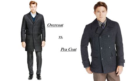 Peacoat vs overcoat. Overcoats and Topcoats are pretty much the same things except an overcoat would be usually worn over a suit. Peacoats are the most casual wool winter coats out there. Topcoats are my personal favorite since I don't like the doublebreasted look. Here is a post all about Peacoats along with some places to get them. 