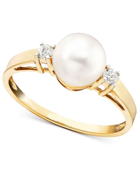Pearl diamond ring. Each pearl ring featured on American Pearl is proudly manufactured from beginning to end in the United States of America. Our pearl rings are 100 percent made in America. Luster, one of the most important characteristics of a pearl ring, is a term used to describe the way light reflects off the surface of the pearl, creating a shine or glow. 