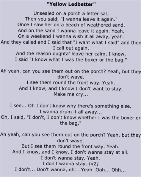 Pearl jam lyrics to yellow ledbetter. Things To Know About Pearl jam lyrics to yellow ledbetter. 