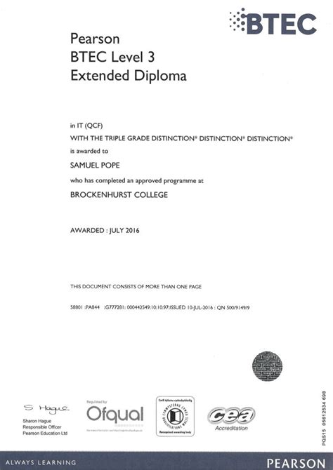 Pearson BTEC Level 3 National Extended Certificate in …