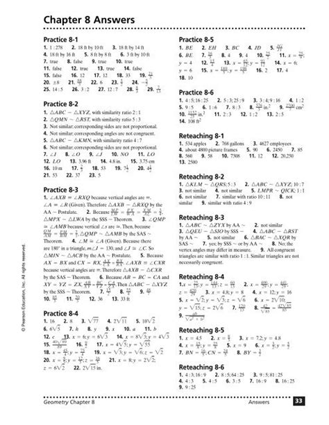 Pearson Geometry Chapter 8 Performance Task Answers