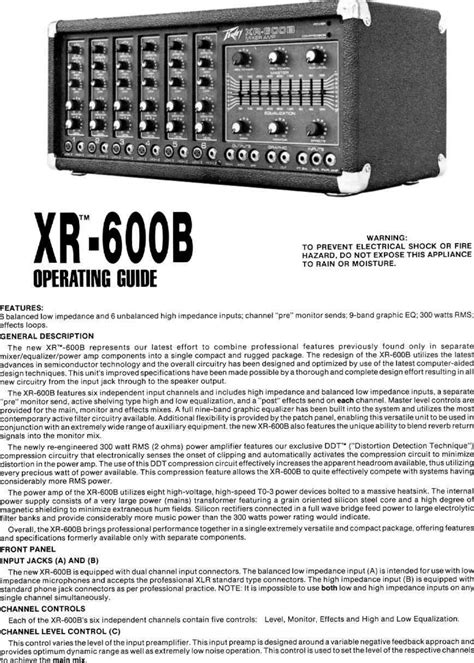 Peavey amplifier service manual xr 600. - Repair manual john deere 550 baler.