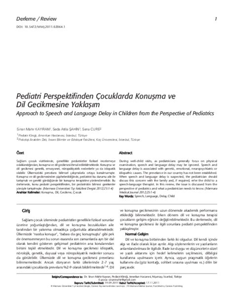 Pediatri Perspektifinden Çocuklarda Konuşma ve Dil  DergiPark. 
