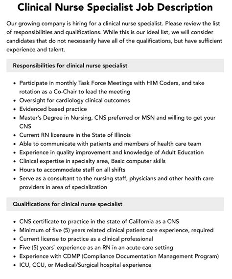 Pediatric Clinical Nurse Specialist Job Description, Duties, and ...