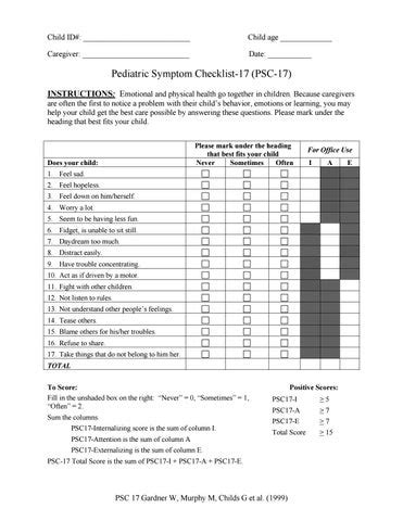 Pediatric Symptom Checklist by NCEBPCW Issuu