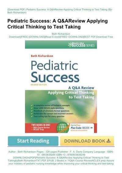 Full Download Pediatric Success A Qa Review Applying Critical Thinking To Test Taking By Beth Richardson