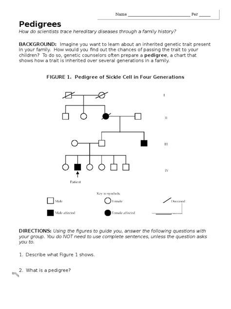 Pedigree pogil answer key. 10. Based on your answers for 8 and 9, determine the phenotype and genotype of the patient's parents. 11. Draw a pedigree below for the following information. ... Pedigrees Adapted from Pedigrees POGIL by Summers 2012 Extension Questions Imagine you are a genetic counselor and a couple has asked you to determine the probability of their child ... 
