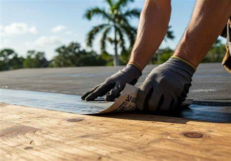 Peel and stick roof underlayment installation.  Self-Adhering Roofing S...