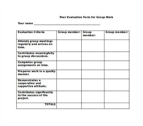 Peer Evaluation Form for Group Work in Word and Pdf formats