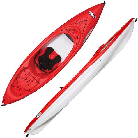 Pelican kayak. The Pulse 100X is a self-bailing recreational kayak built on a twin tunnel multi-chine hull providing superior stability and maneuvrability. This sit-on-top kayak includes molded footrests, an adjustable ERGOFORM G2™ seat, a tank well with bungee cords to store your personal items and a bottle holder. 