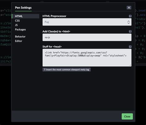 Pen Settings CodePen. 