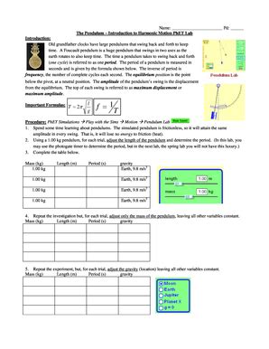 Pendulum Lab Answer Key