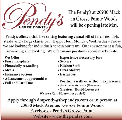 Pendy’s Grosse Pointe open Mondays! Pop in for happy hour in the bar at 4 PM dinner service at 5 PM. Reservations recommended - walkins always welcome… 313-886-9933.. 