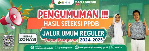 Pengumuman hasil tes jalur reguler ppdb man 1 gresik tahun 2021