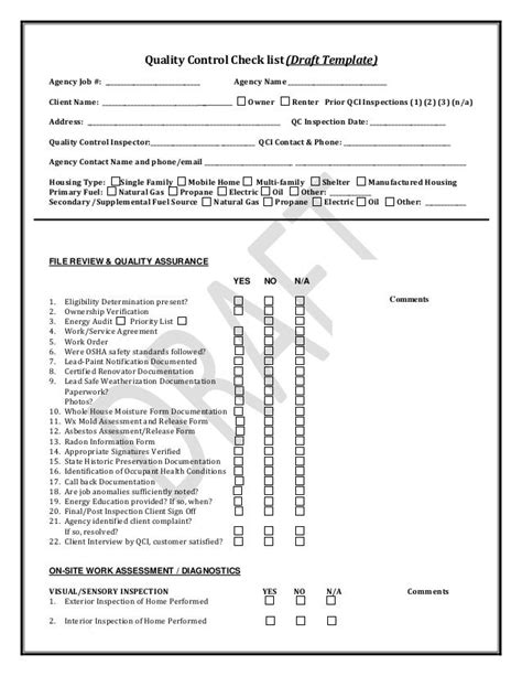 Pennsylvania Weatherization Quality Control Inspection Checklist