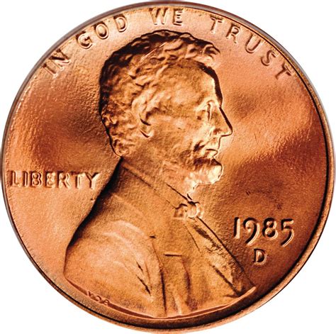 Penny 1985 d value. The 1985-P Lincoln Cent is very easy to find in circulation. Only in MS66 condition or higher is it scarce. In MS67 condition it's a little more difficult to find but with enough roll searching an example can easily be found. In MS68 condition they are very difficult to find and it is probably easier to buy an example than to try and find one. 