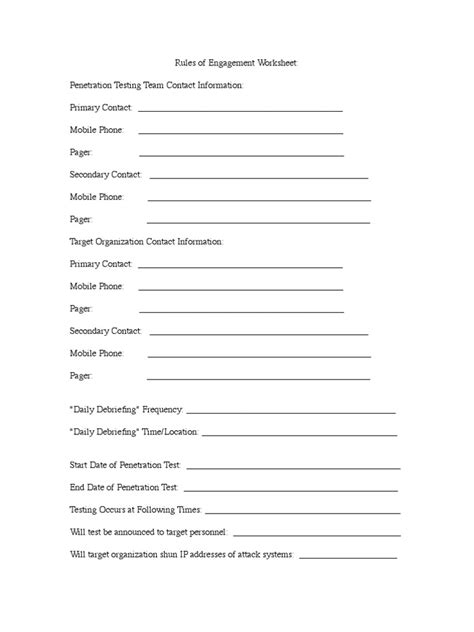 Pentest poster.  Pen Test Rules of Engagement Worksheet.  It provides actionable i...