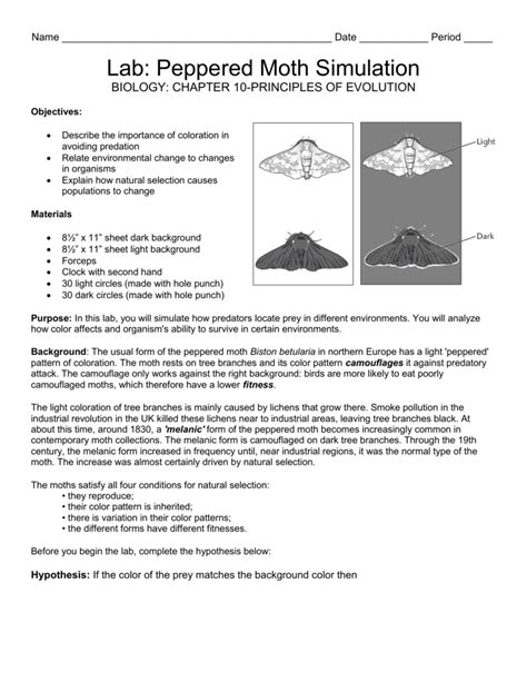 Peppered Moth Survey Lab Answers