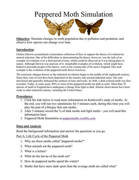 Peppered Simulation Moth Techapps Answers