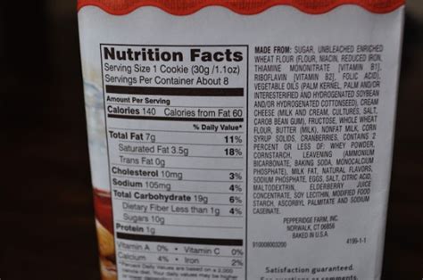 Pepperidge Farm Cookies Nutrition Facts • MyFoodDiary®