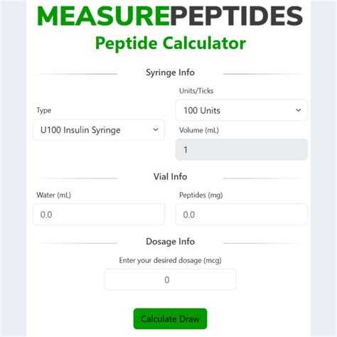 Peptide reconstitution chart.  Peptide Calculator Easily calculate accurate dosage...