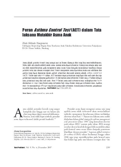 Peran Asthma Control Test (ACT) dalam Tata laksana Mutakhir …