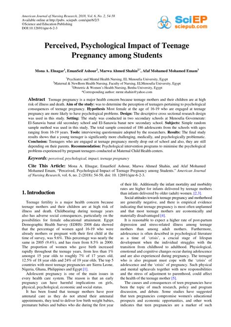 Perceived, Psychological Impact of Teenage Pregnancy among …