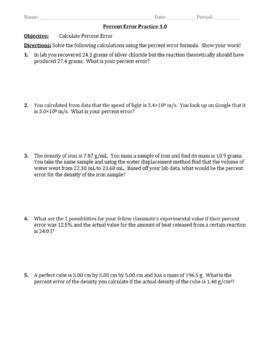 Percent Error Chemistry Teaching Resources TPT