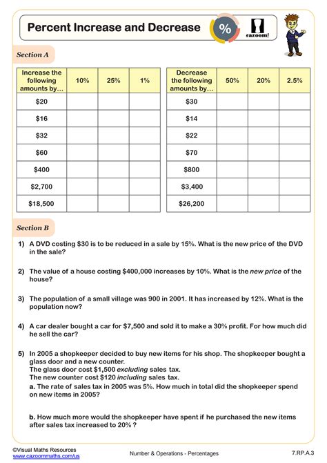 Percentage Increase Worksheet (answers, examples) Worksheets Library
