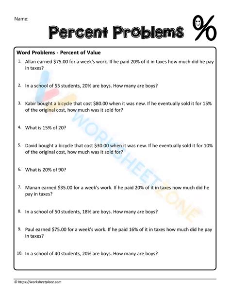 Percentage Word Problems Percent Word Problems Word Problems Word Problem Worksheets