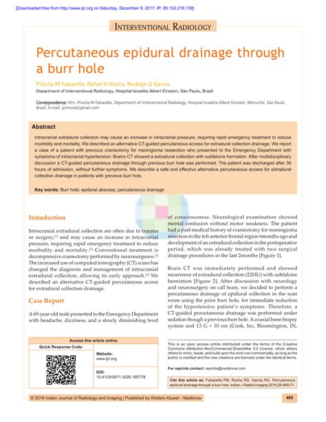 Percutaneous epidural drainage through a burr hole - ResearchGate