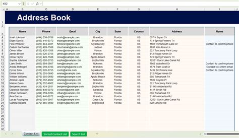 Perfect General Journal Excel Address Book Template 2007