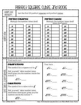 Perfect Squares Cubes Practice