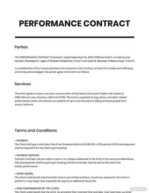 Performance Agreement Sample Template Word And Pdf