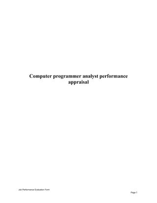 Performance Appraisal Form For Computer Programmer Sample