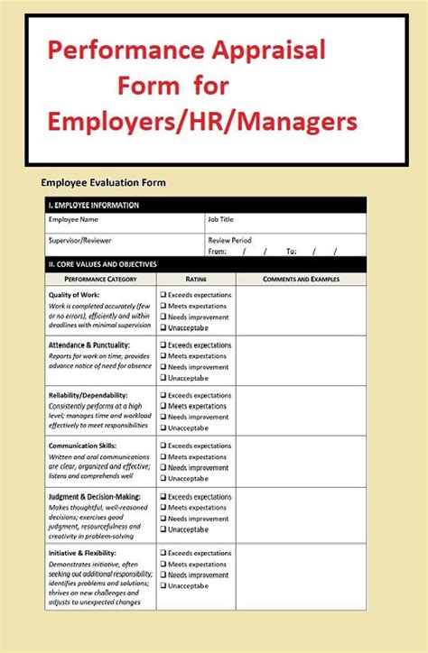 Performance Appraisal Form in Editable PDF Template Employee