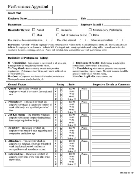 Performance Evaluation Form in Word and Pdf formats