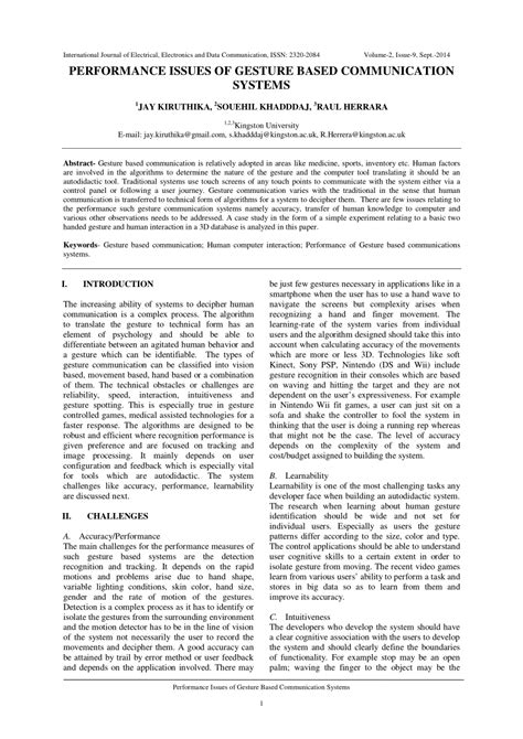 Performance Issues Of Gesture Based Communication Systems