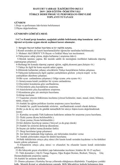 Performans ve Proje Ödevi Konuları. 