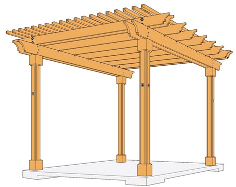 Pergola plans pdf. It was pre-drilled for power as well. Natural finished solid wood 16' x 20' ShadeScape™ Series DIY pergola installed over the backyard permeable pavers. It features Roosevelt Step style beam and rafter end profiles, Classic style knee braces and 6x6 posts and is drilled for power. The chandelier is on the table in the process of getting it hung. 