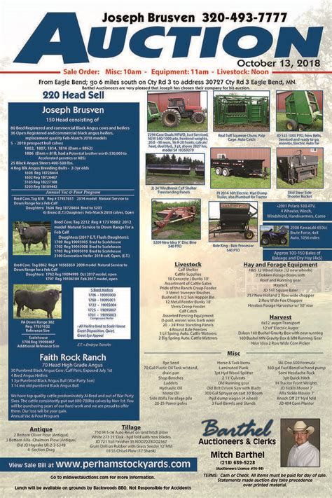 Perham stockyards market report. FEEDER CATTLE MARKET REPORT LISTING Monday, June 13, 2022 PERHAM STOCKYARDS COW/CALF PAIRS FAT CATTLE. FRAZEE MN 1 Blk Cow/Calf Pairs 1335 1,500.00 H HEWITT MN 1 Blk Heifer Bred Beef 1120 1,350.00 H BATTLE LAKE MN 6 Blk Cow Bred Beef 1275 1,325.00 H BATTLE LAKE MN 1 Blk Cow Bred Beef 1070 1,200.00 H FOLEY MN 1 RWF Cow Bred Beef 995 1,050.00 H ... 